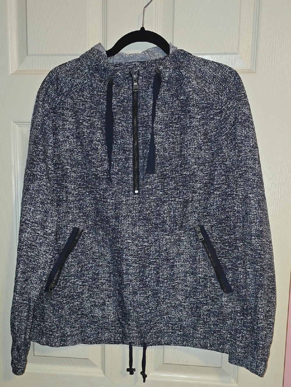Lou & Grey Navy Heather Zip Front Funnel Hoodie